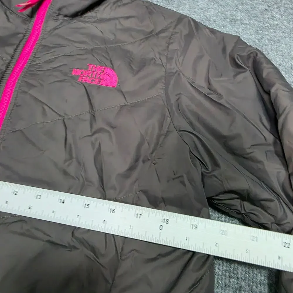 The North Face Girls XL Reversible Fleece Lined Hooded Jacket Pink Charcoal